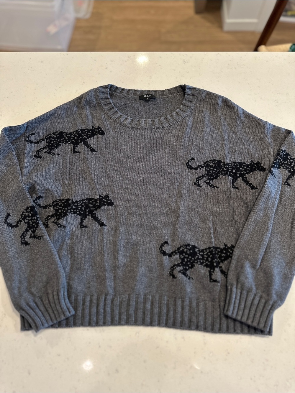 Rails Gray Crew Neck Sweater Leopard Size Small Premium Knit Designer Trendy